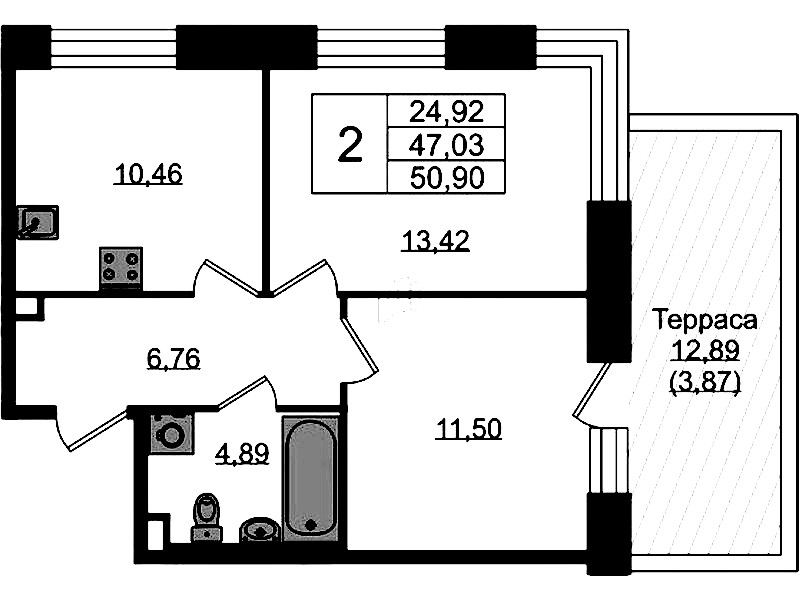 2-комнатная квартира 50.04 м², 1/5 эт., ЖК «Plus Пулковский»